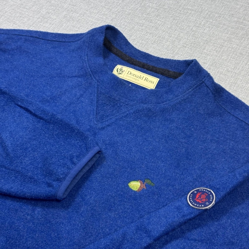 Donald Ross Golf Sweatshirt Mens L‎ Blue Pullover Fleece Wool Blend Embroidered
